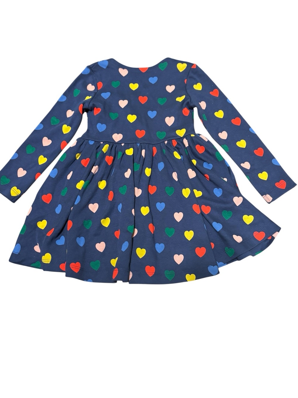 NWOT Mini Boden Girls' 2-3Y Navy Heart Print Long-Sleeve Twirl Dress